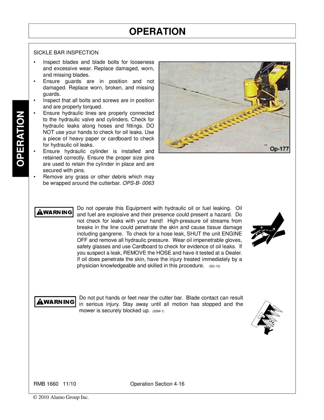 Bush Hog RMB 1660 manual Sickle BAR Inspection 