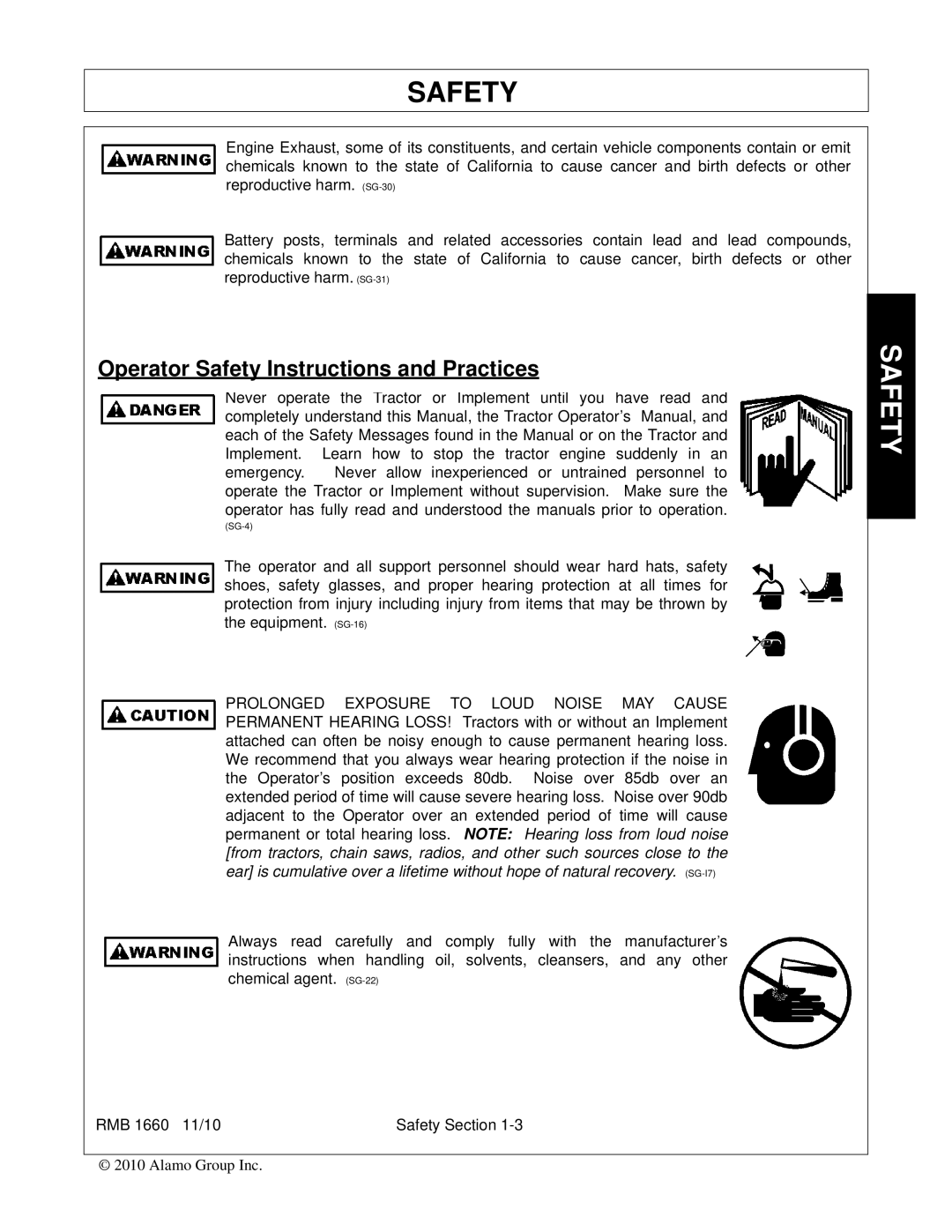 Bush Hog RMB 1660 manual Operator Safety Instructions and Practices 