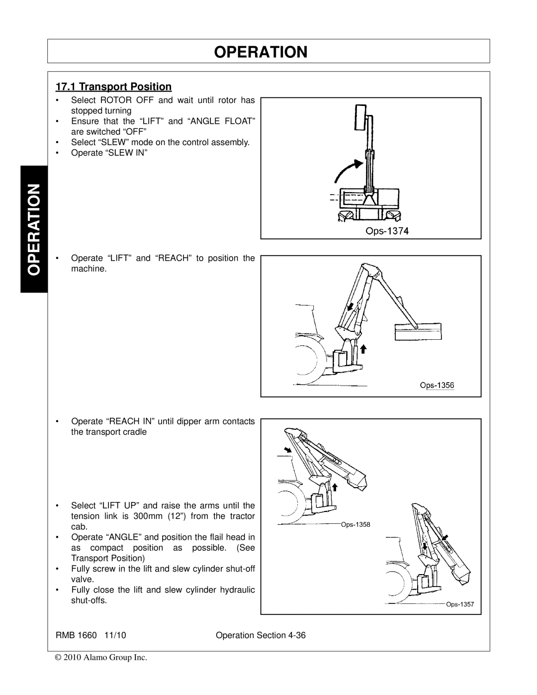 Bush Hog RMB 1660 manual Transport Position 