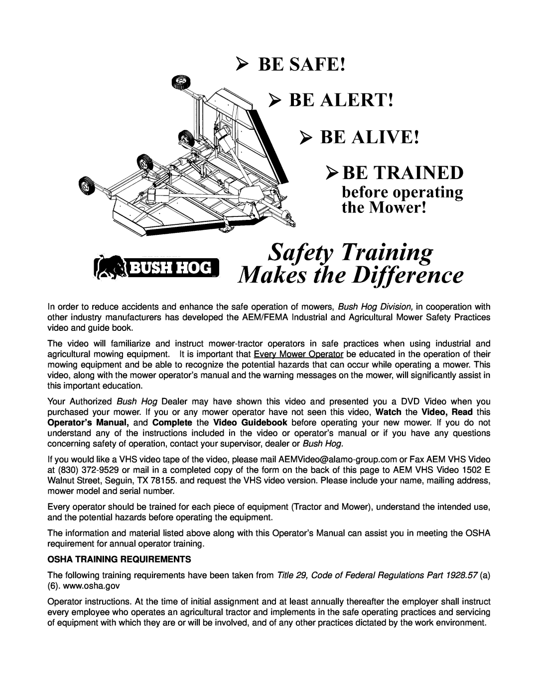 Bush Hog RMB 1660 manual Osha Training Requirements 