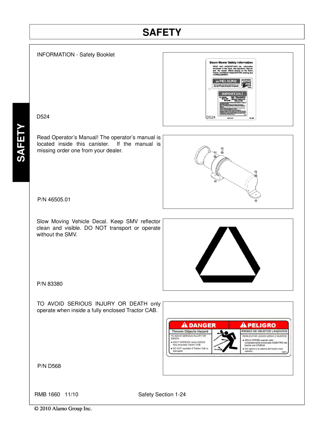 Bush Hog RMB 1660 manual Safety 