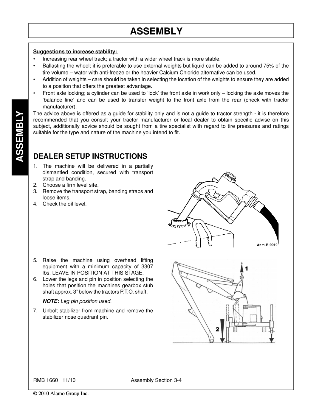 Bush Hog RMB 1660 manual Assembly, Dealer Setup Instructions, Suggestions to increase stability 