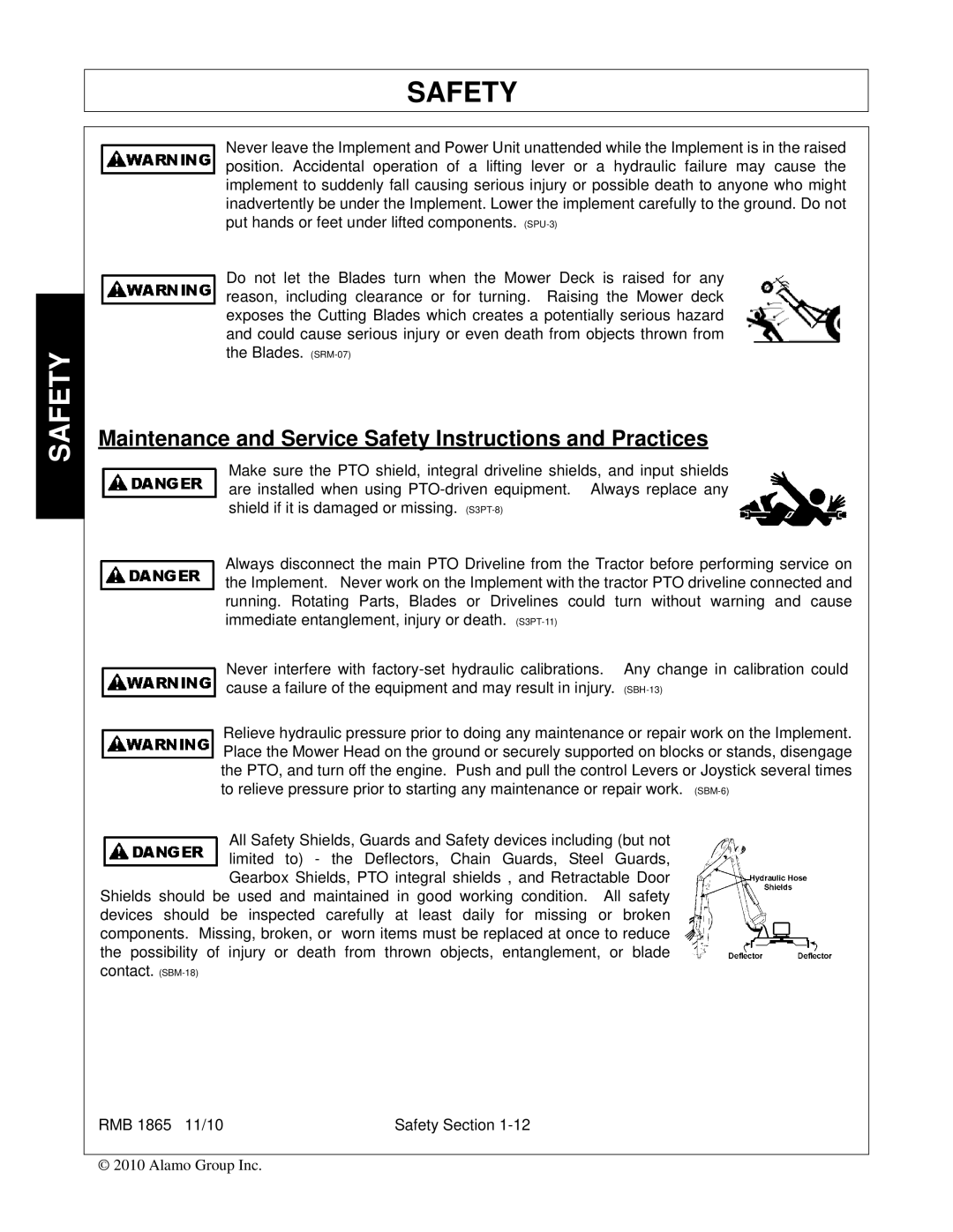 Bush Hog RMB 1865 manual Maintenance and Service Safety Instructions and Practices 