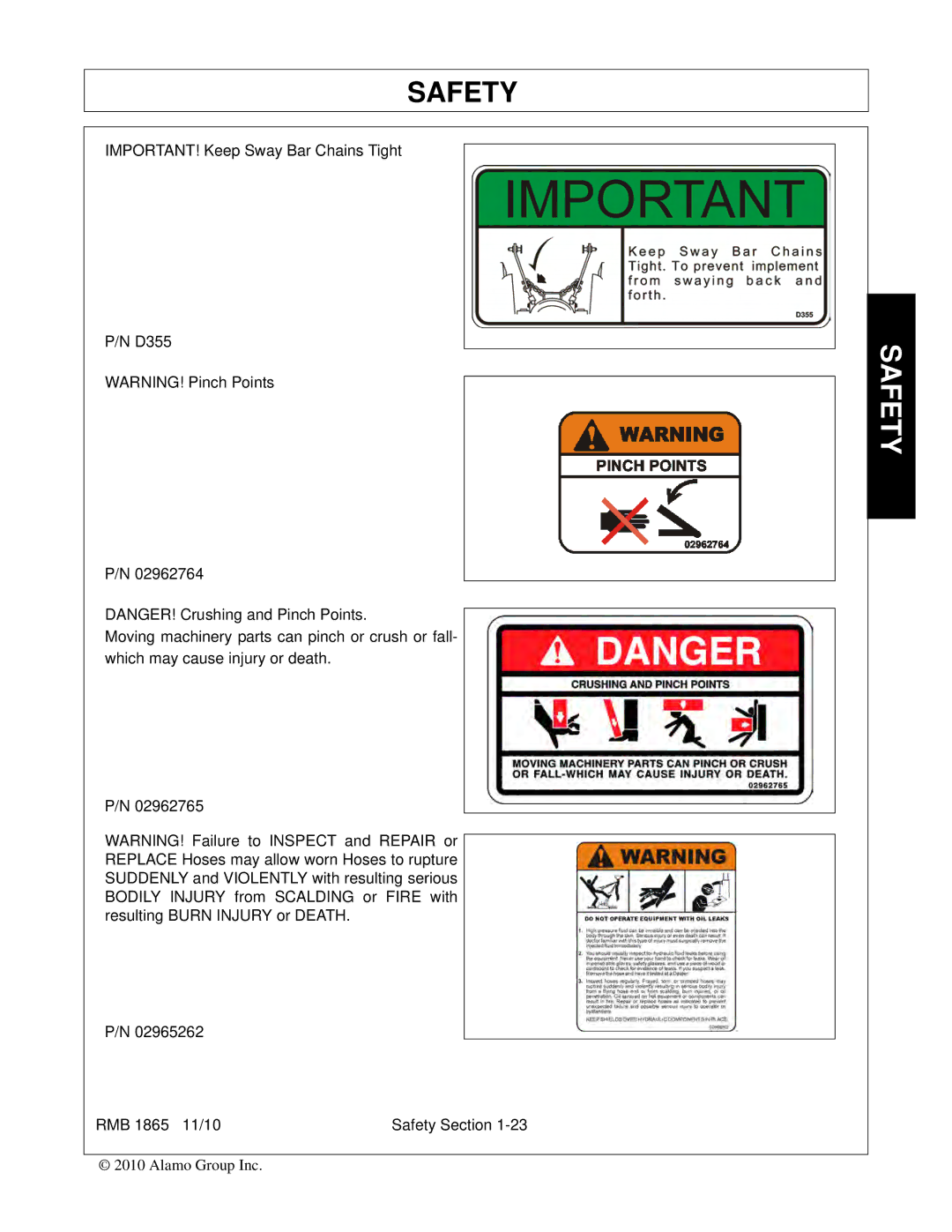 Bush Hog RMB 1865 manual Safety 