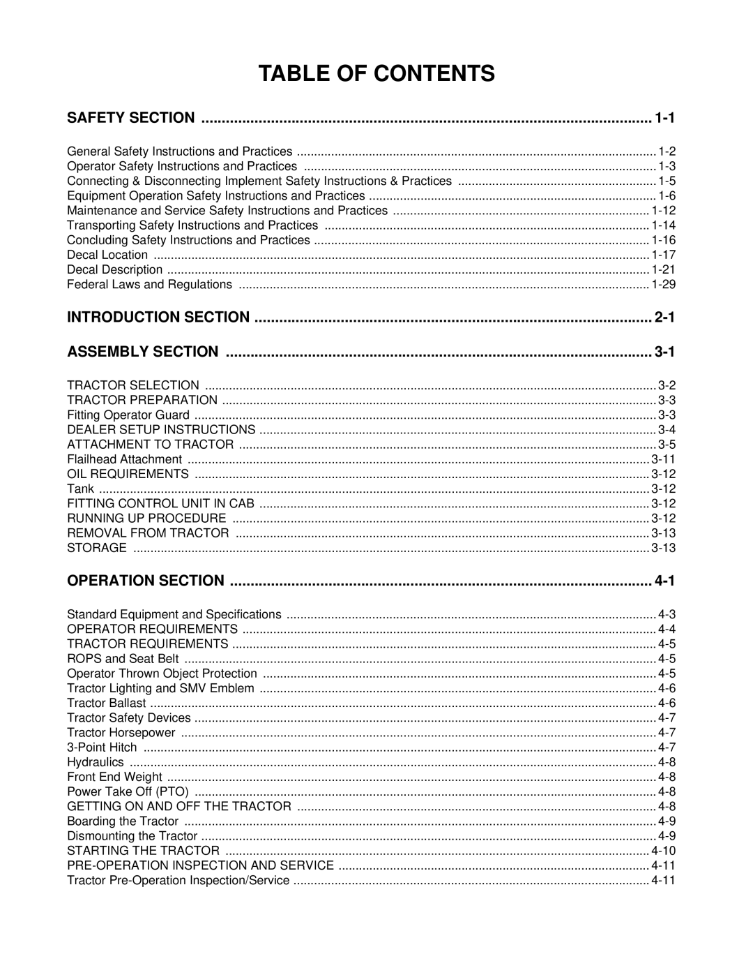 Bush Hog RMB 1865 manual Table of Contents 