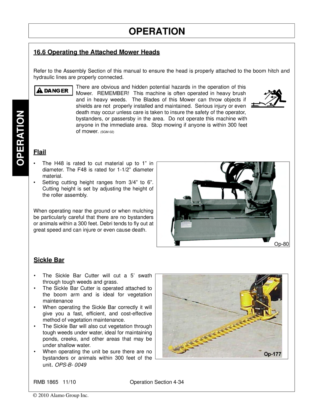 Bush Hog RMB 1865 manual Operating the Attached Mower Heads, Flail, Sickle Bar 