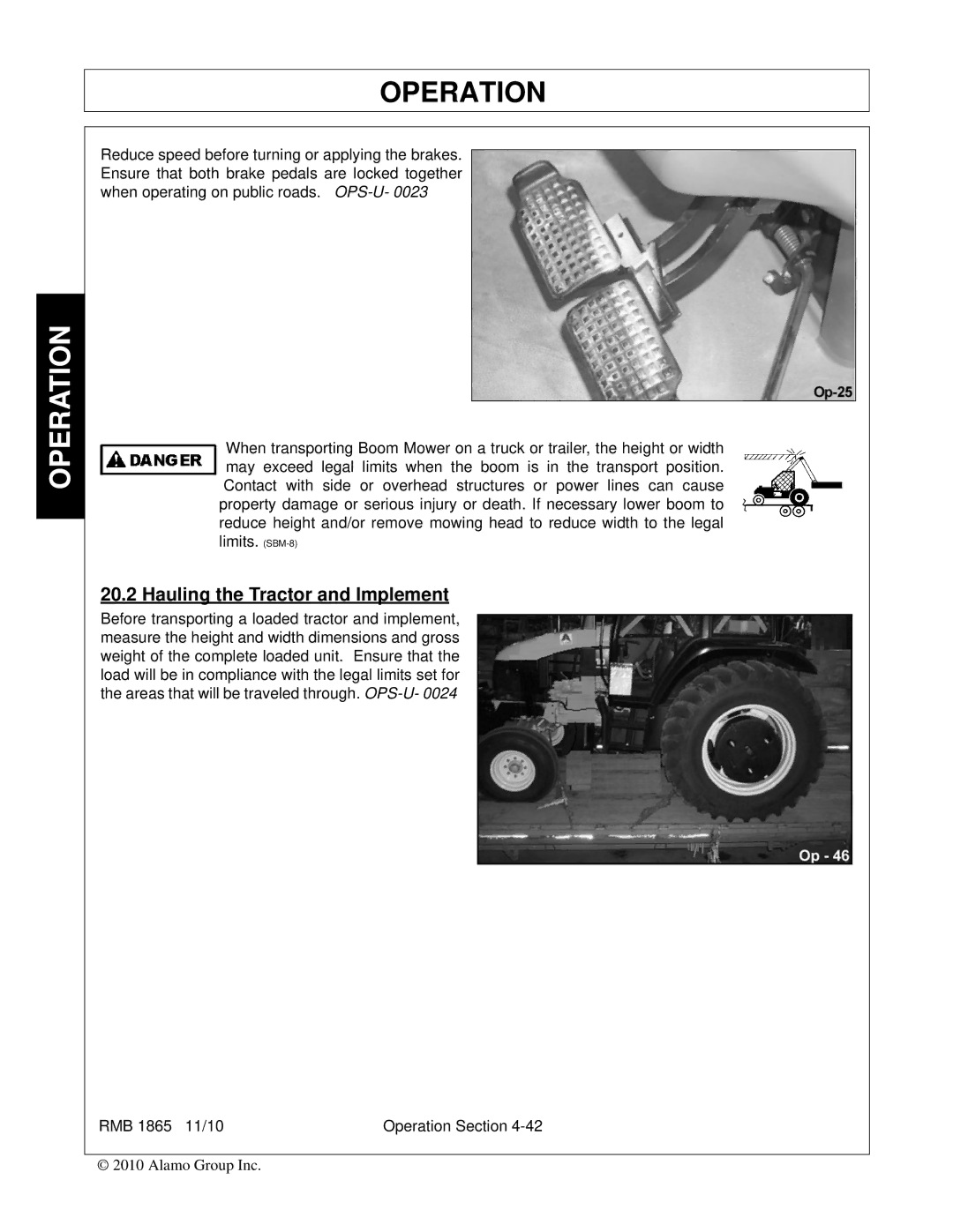 Bush Hog RMB 1865 manual Hauling the Tractor and Implement 