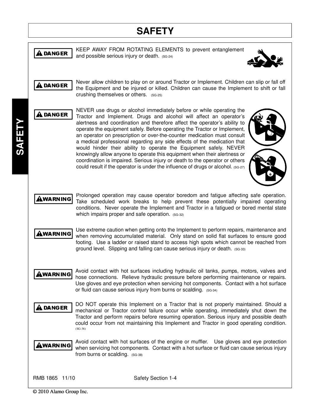 Bush Hog RMB 1865 manual Safety, SG-36 
