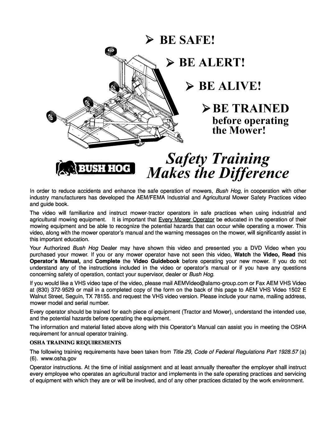 Bush Hog RMB 1865 manual Osha Training Requirements 