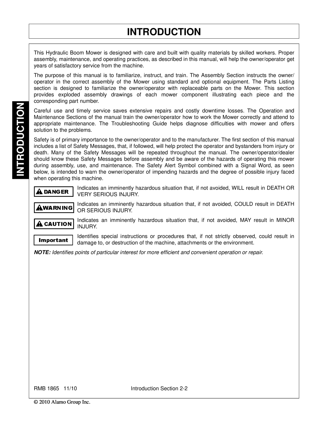 Bush Hog RMB 1865 manual Introduction 
