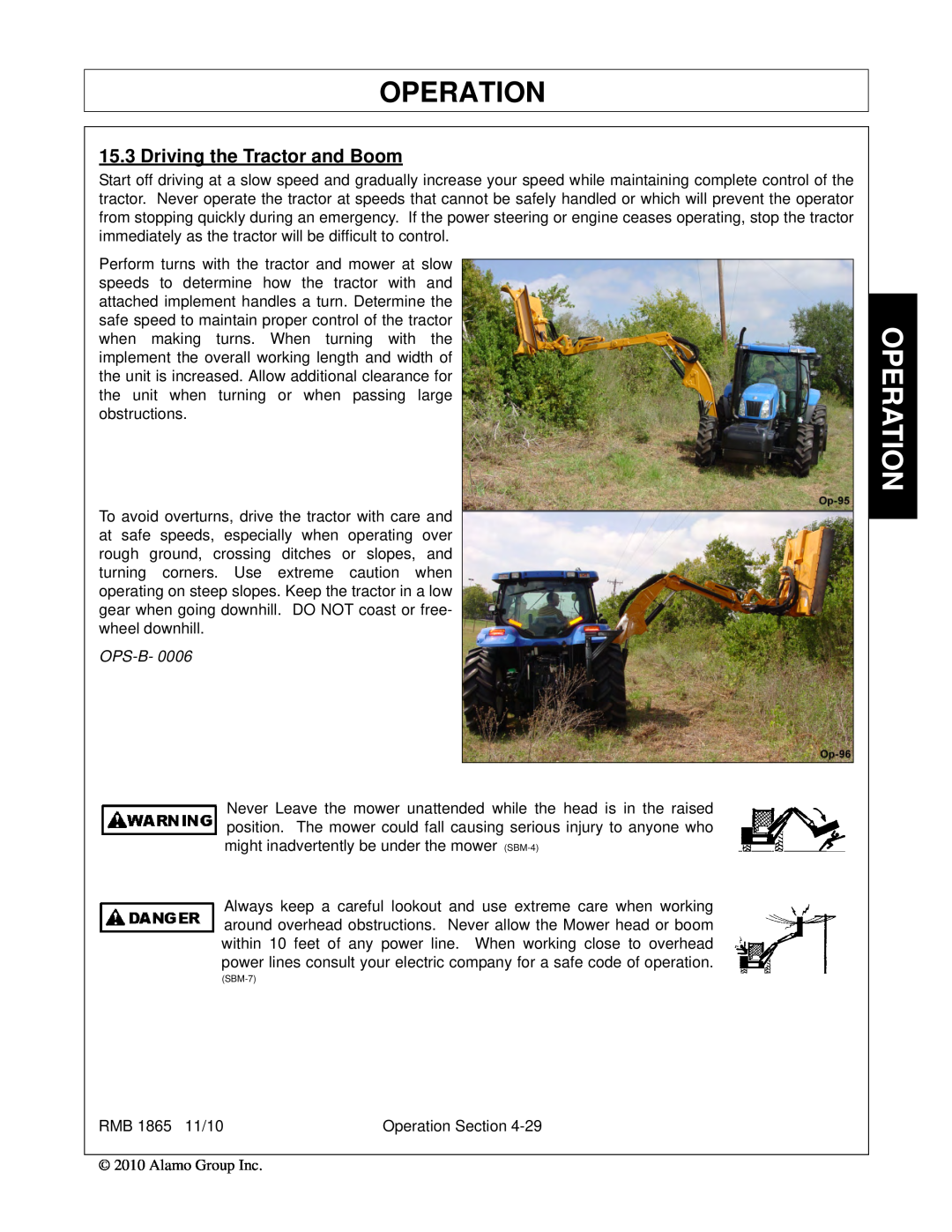 Bush Hog RMB 1865 manual Operation, Driving the Tractor and Boom 