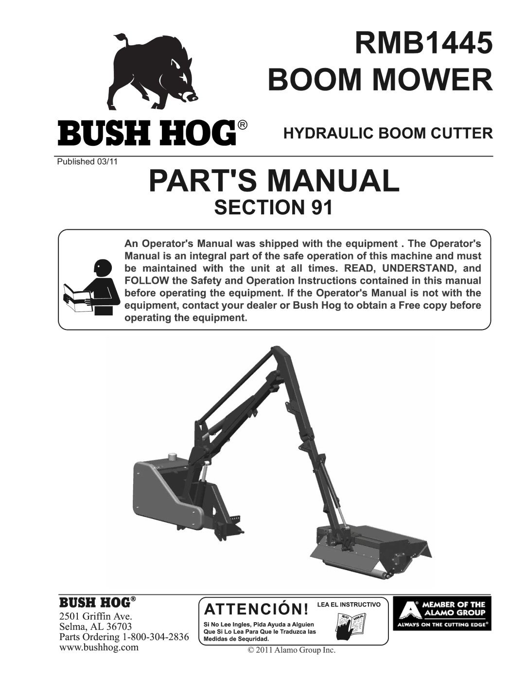 Bush Hog RMB1445 manual Parts Manual, Hydraulic Boom Cutter 