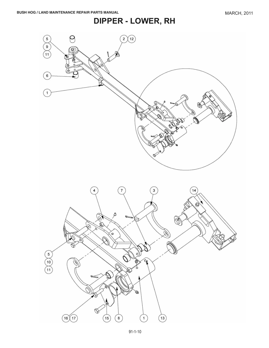 Bush Hog RMB1445 manual Dipper LOWER, RH 