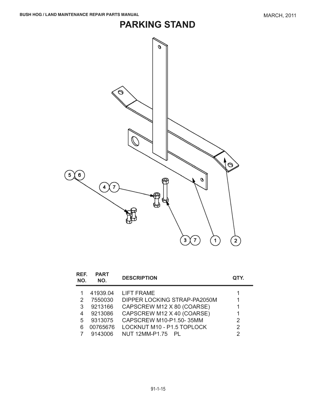 Bush Hog RMB1445 manual Parking Stand 