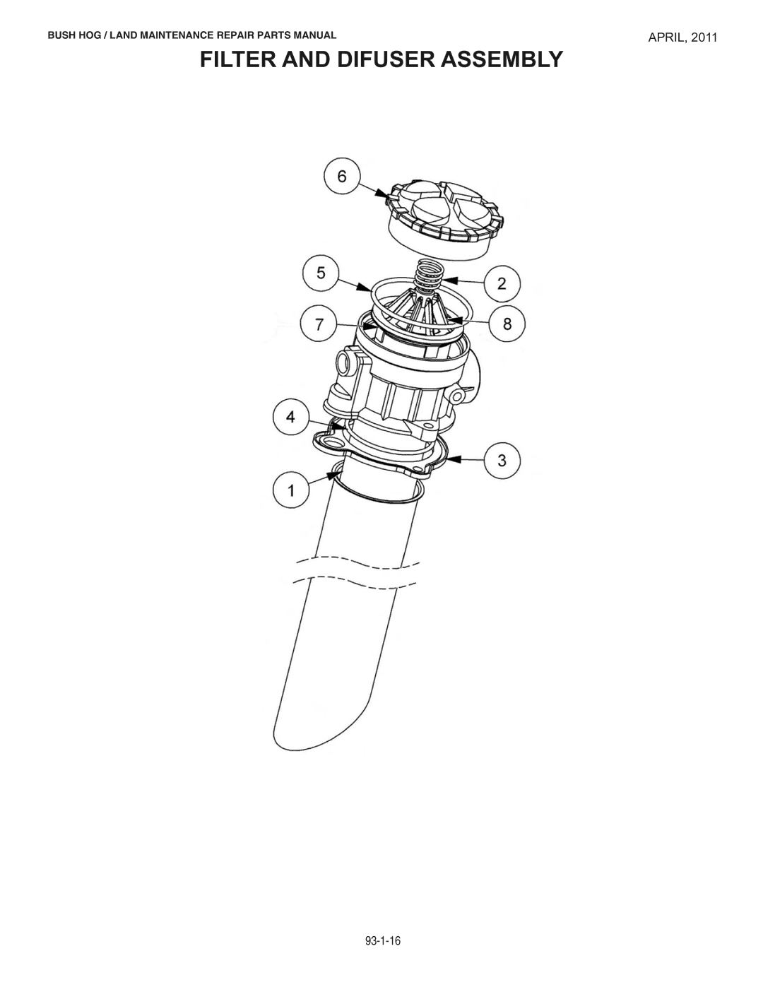 Bush Hog RMB1865E manual Filter and Difuser Assembly 