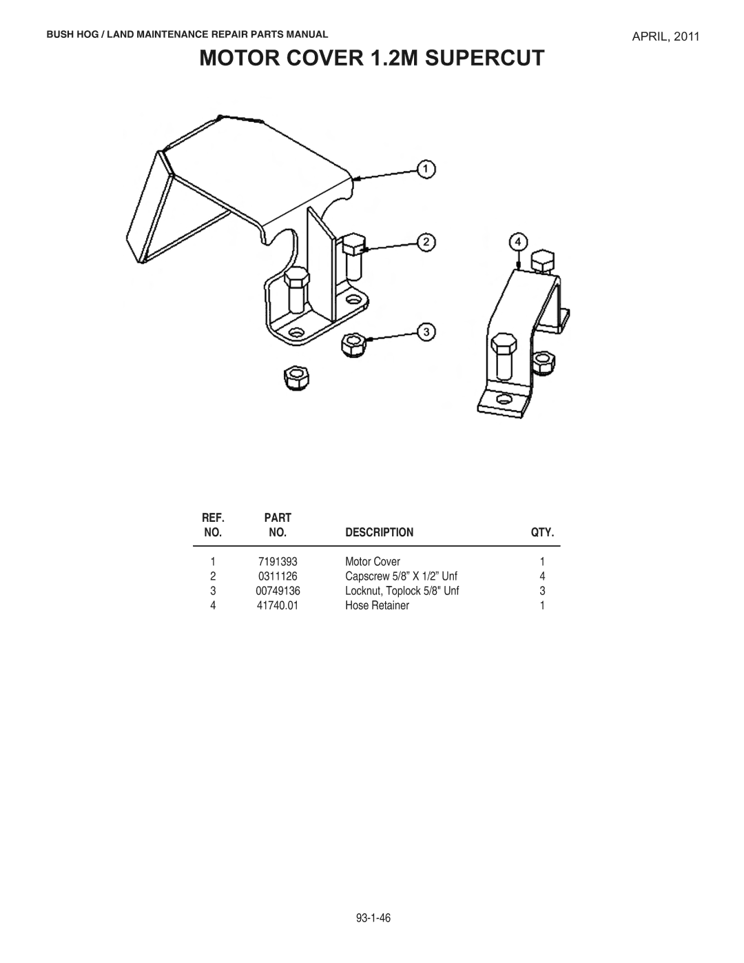 Bush Hog RMB1865E manual Motor Cover 1.2M Supercut 