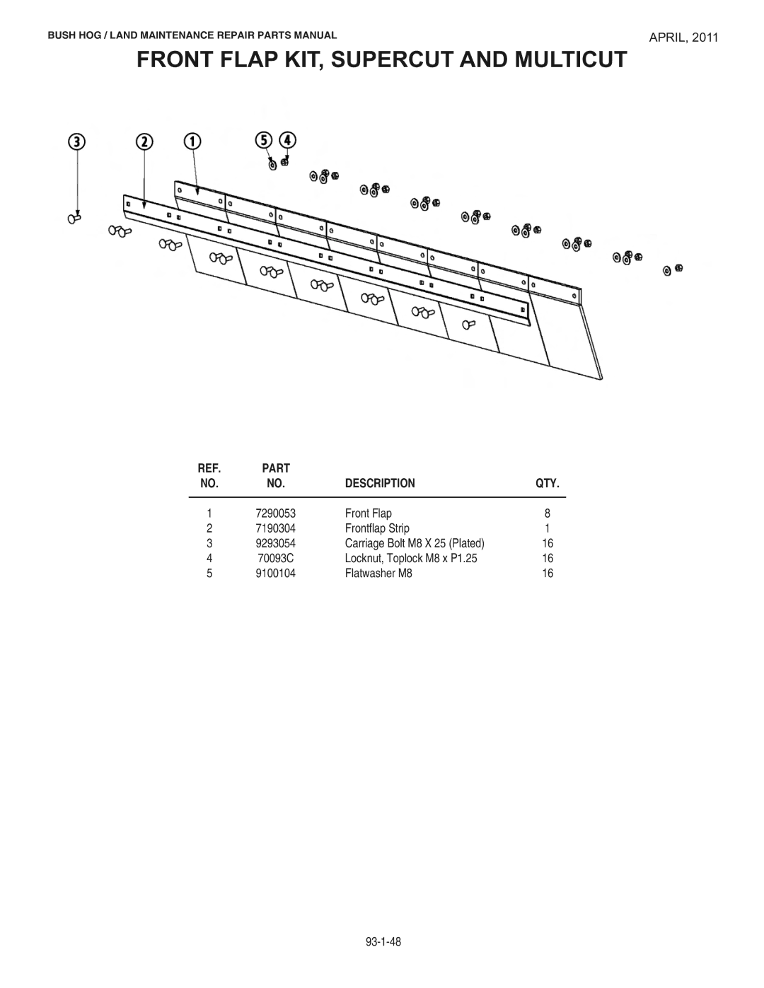 Bush Hog RMB1865E manual Front Flap KIT, Supercut and Multicut 