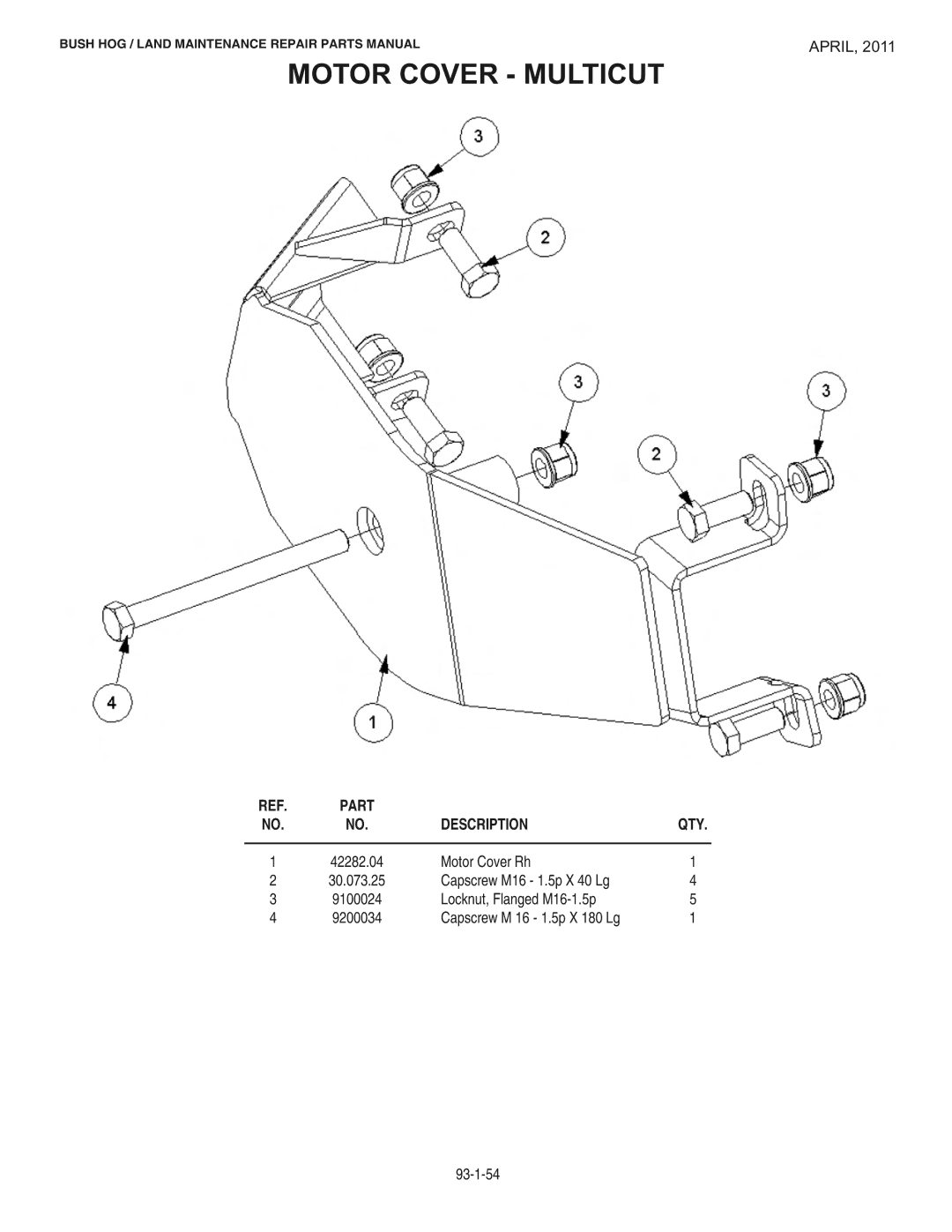 Bush Hog RMB1865E manual Motor Cover Multicut 