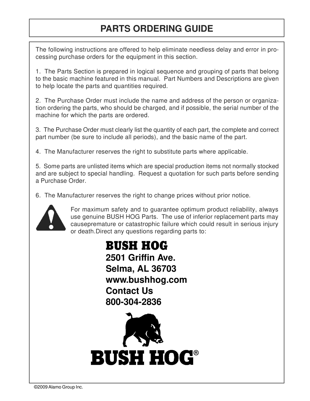Bush Hog RMB1865E manual Bush Hog, Parts Ordering Guide 