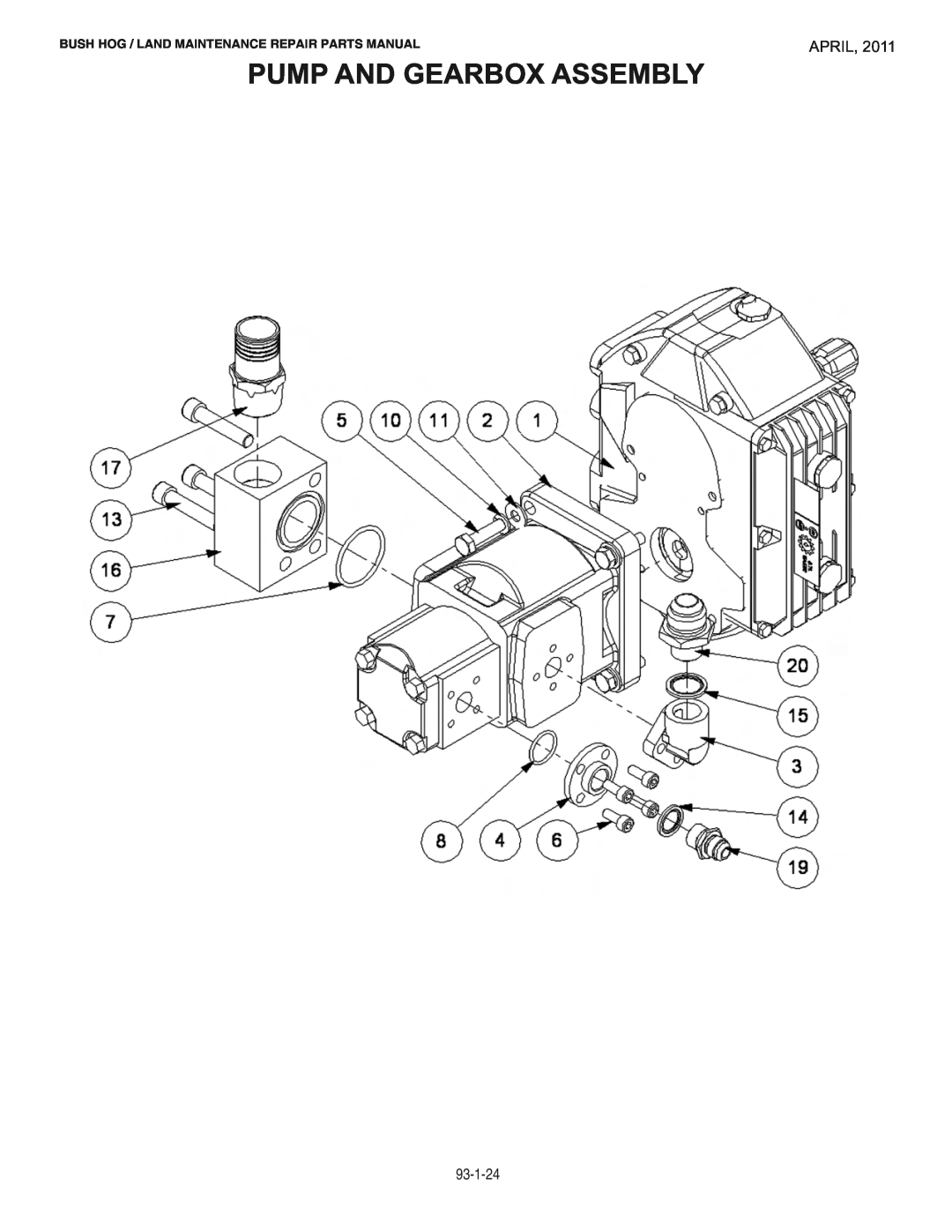 Bush Hog RMB1865E manual Pump And Gearbox Assembly, April, Bush Hog / Land Maintenance Repair Parts Manual 