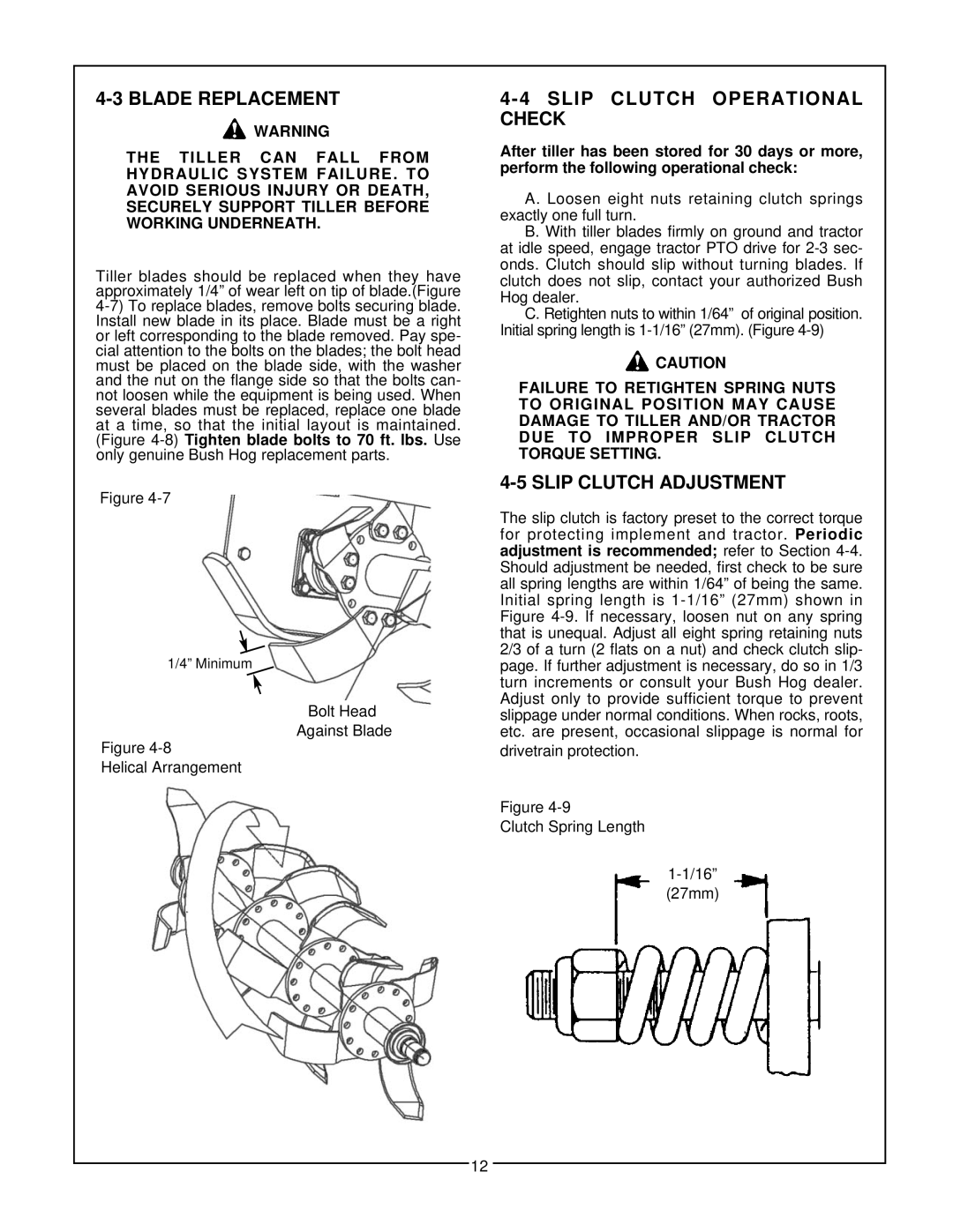 Bush Hog RTC manual Blade Replacement, Slip Clutch Operational Check, Slip Clutch Adjustment 