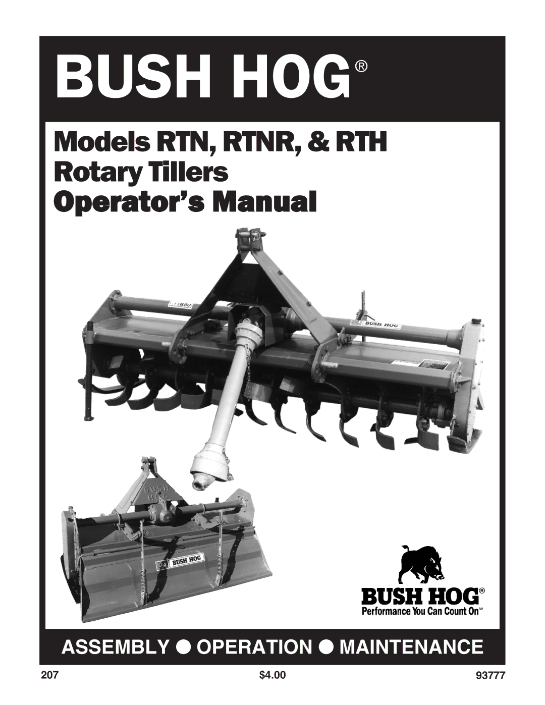 Bush Hog RTH, RTNR manual Bush HOG 