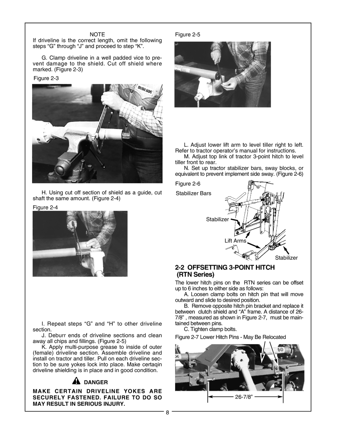 Bush Hog RTH, RTNR manual OFFSETTING3-POINT Hitch RTN Series 