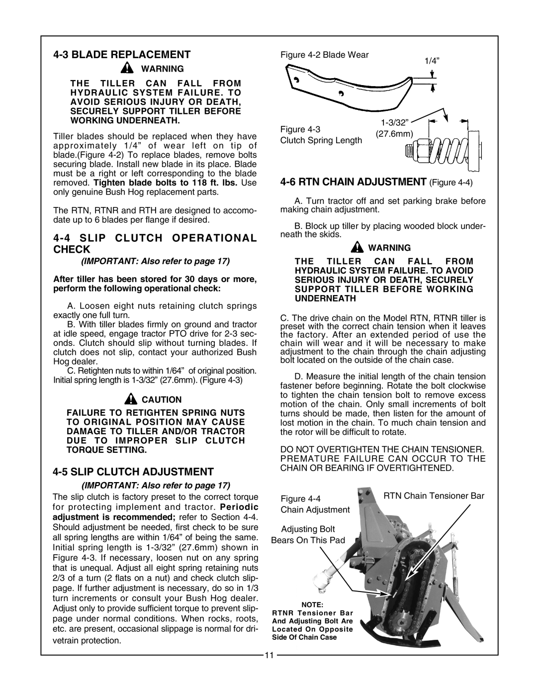 Bush Hog RTH, RTNR manual Blade Replacement, SL IP Clutc H Operationa L Check, Slip Clutch Adjustment, Perio dic 