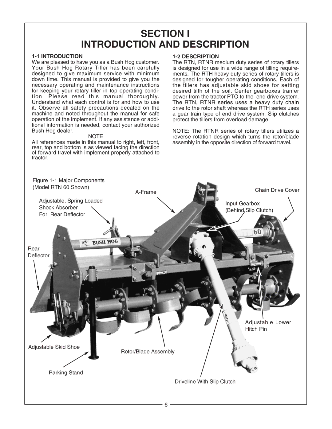 Bush Hog RTNR, RTH manual Introduction and Description 