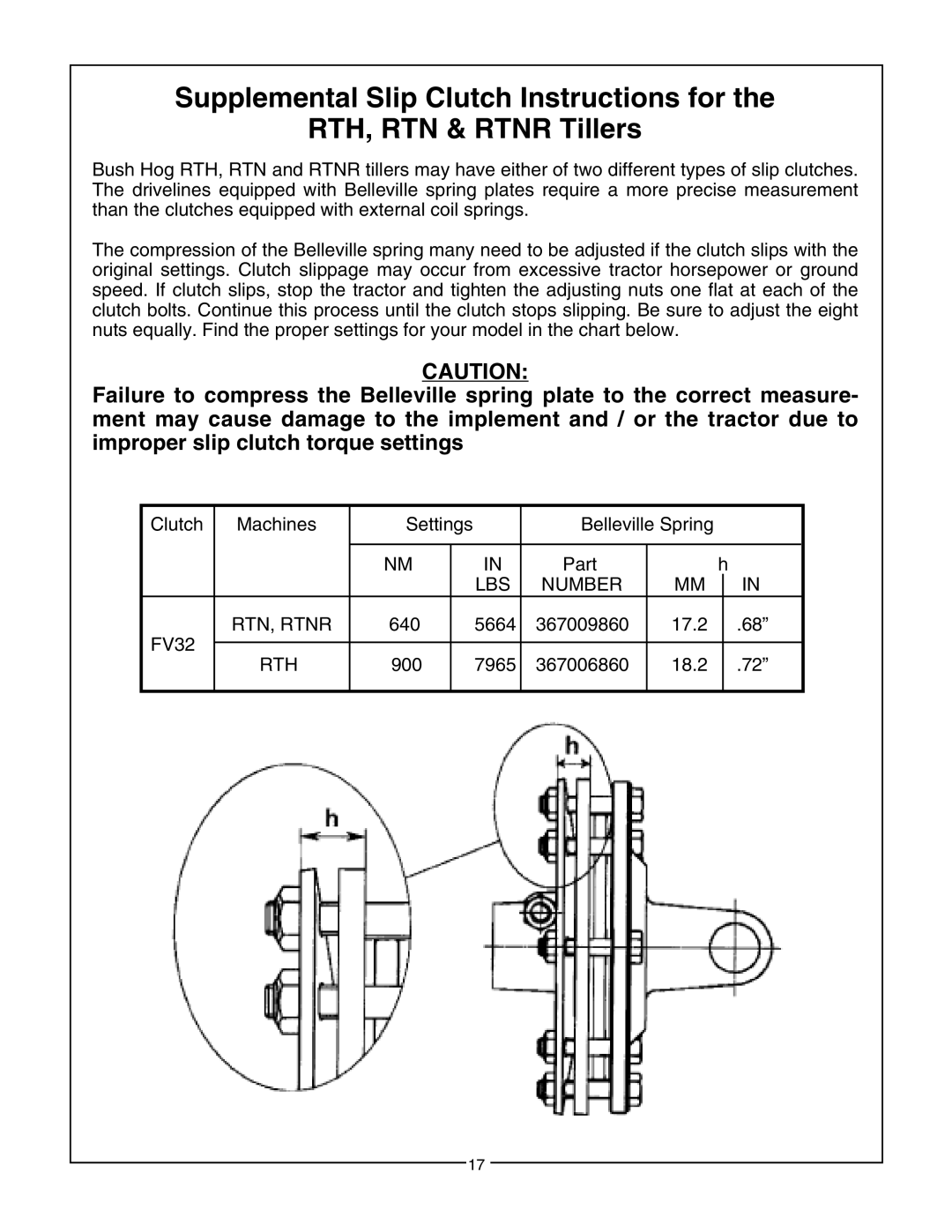 Bush Hog manual Supplemental Slip Clutch Instructions for the, RTH, RTN & RTNR Tillers 