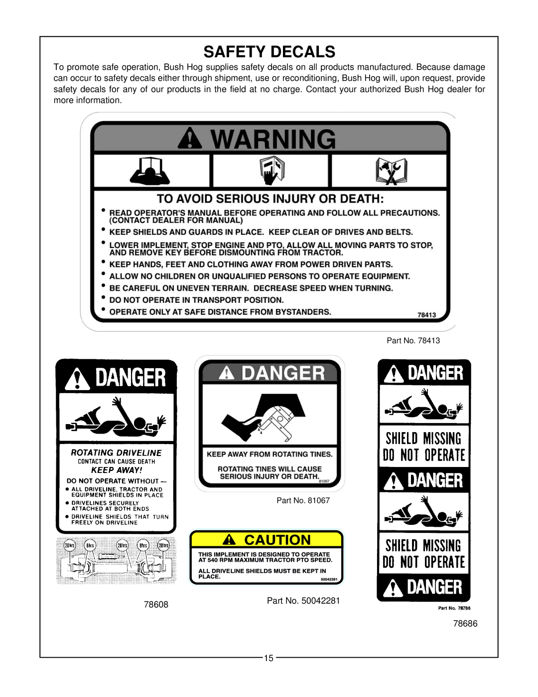 Bush Hog RTS manual Safety Decals 