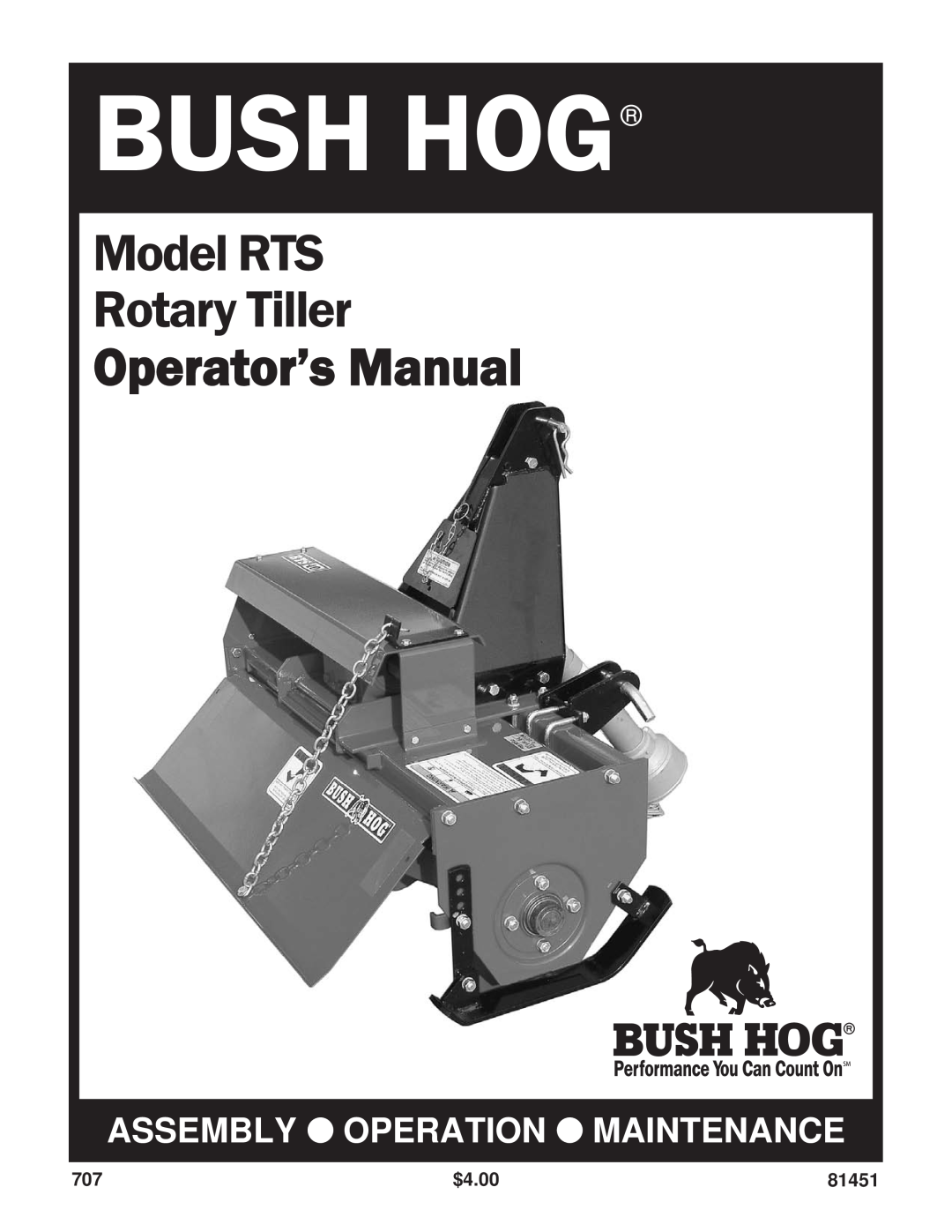 Bush Hog manual $4.00, 81451, Bush Hog, Model RTS Rotary Tiller Operator’s Manual, Assembly Operation Maintenance 