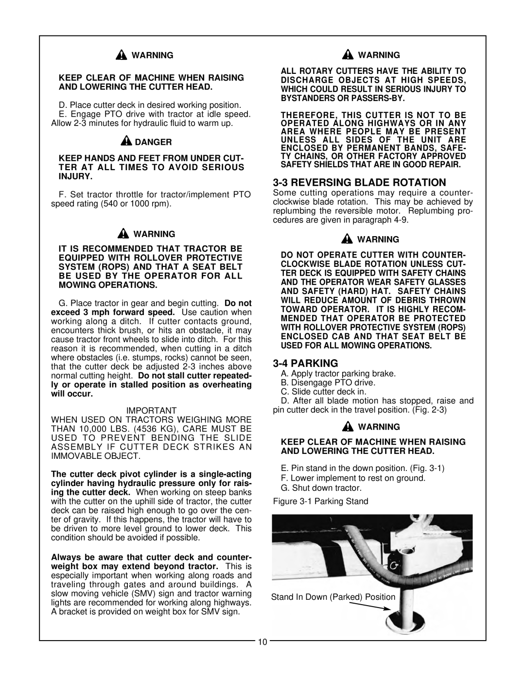 Bush Hog SM 60 manual Reversing Blade Rotation, Parking 