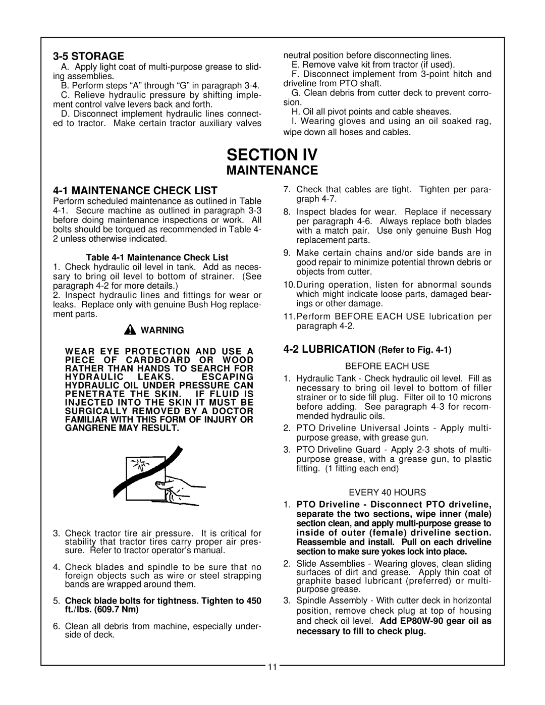 Bush Hog SM 60 manual Storage, Maintenance Check List, Lubrication Refer to Fig 