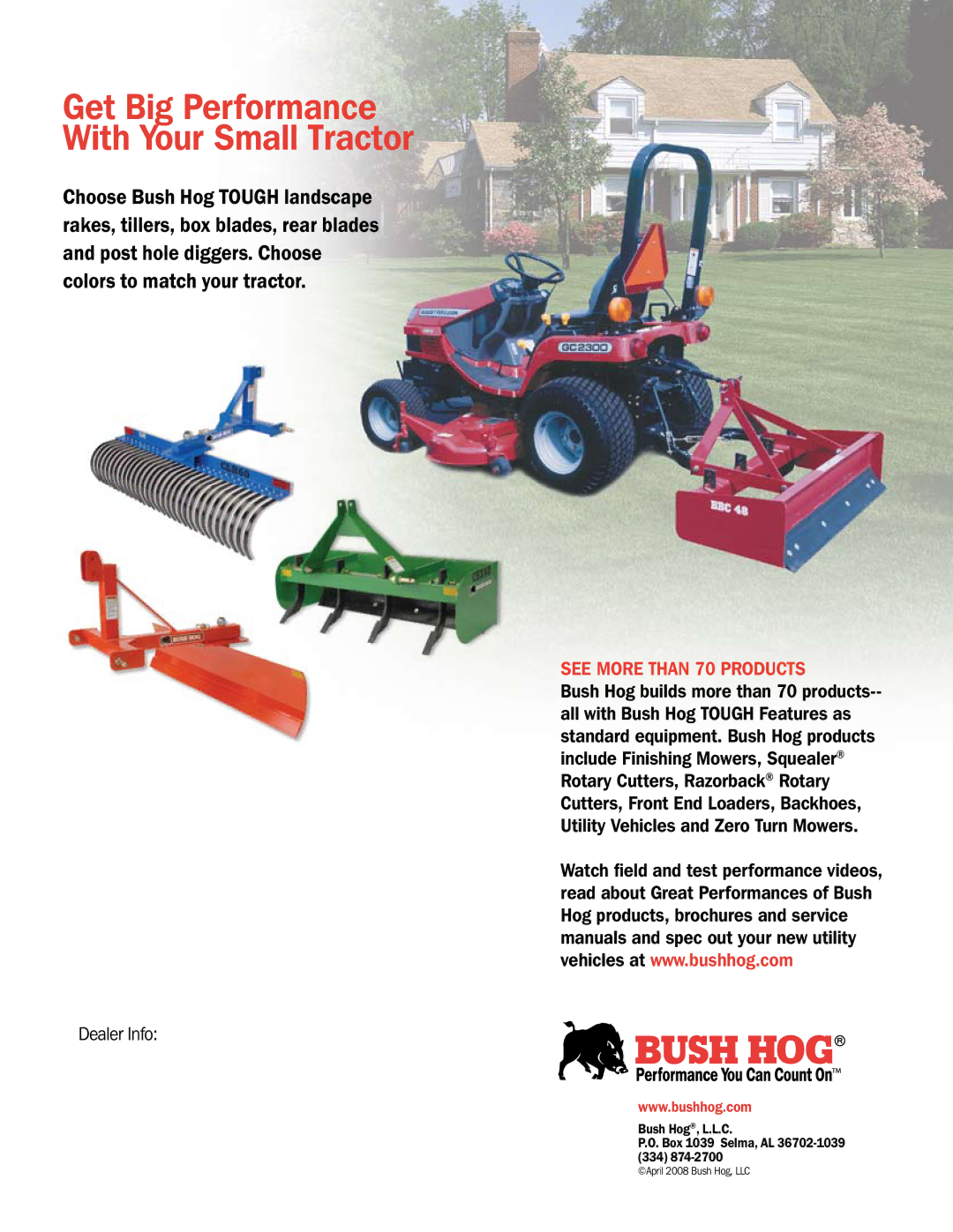 Bush Hog Subcompact Box Blades, Subcompact Tillers, Subcompact Rear Blades manual Get Big Performance With Your Small Tractor 