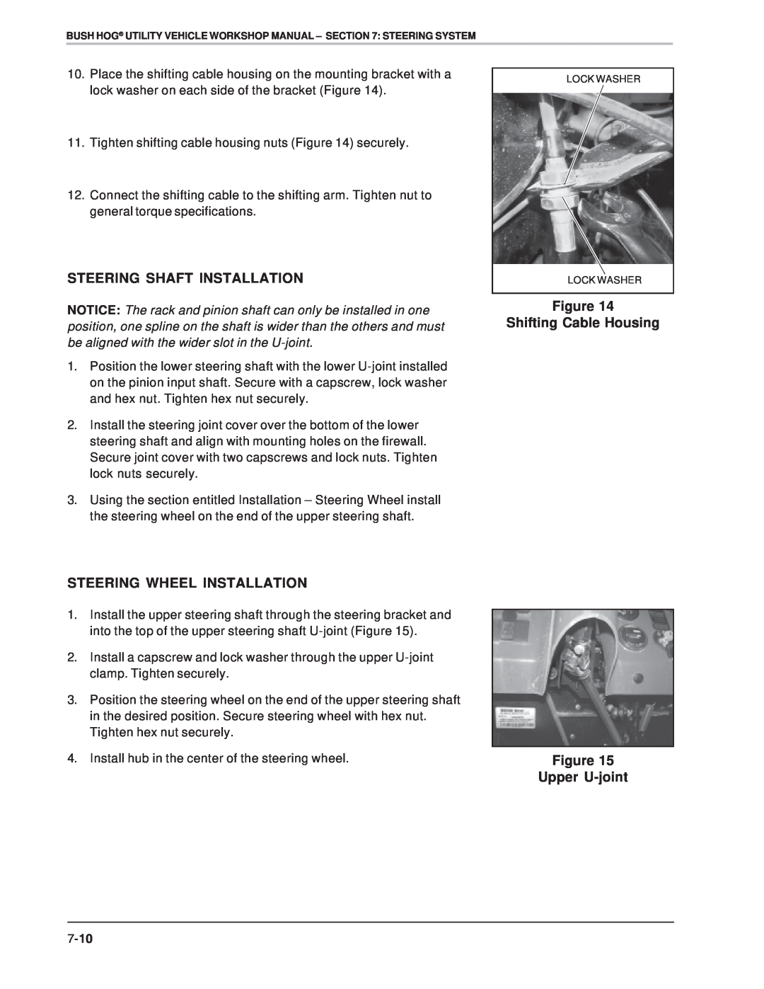 Bush Hog Utility Vehicle Workshop Steering Shaft Installation, Steering Wheel Installation, Upper U-joint, 7-10 
