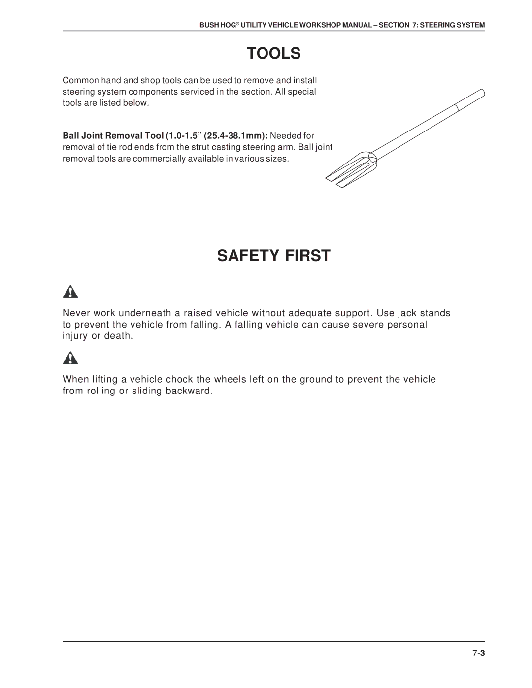 Bush Hog Utility Vehicle Workshop specifications Tools, Safety First 