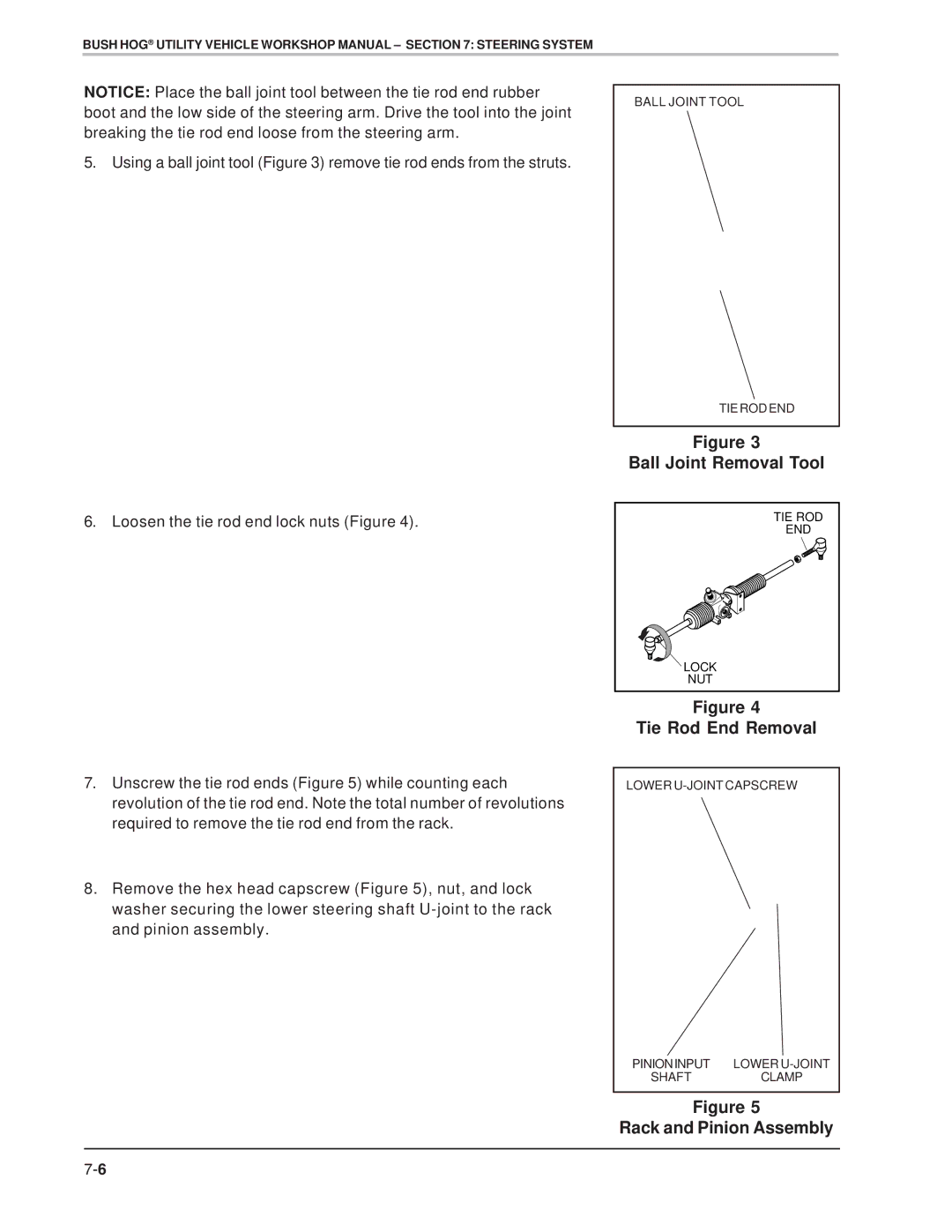 Bush Hog Utility Vehicle Workshop specifications Ball Joint Removal Tool, Tie Rod End Removal 