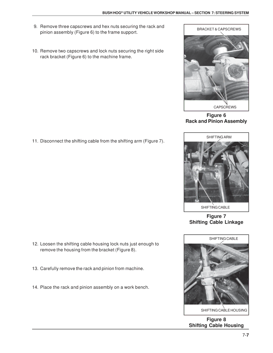 Bush Hog Utility Vehicle Workshop specifications Shifting Cable Linkage, Shifting Cable Housing 