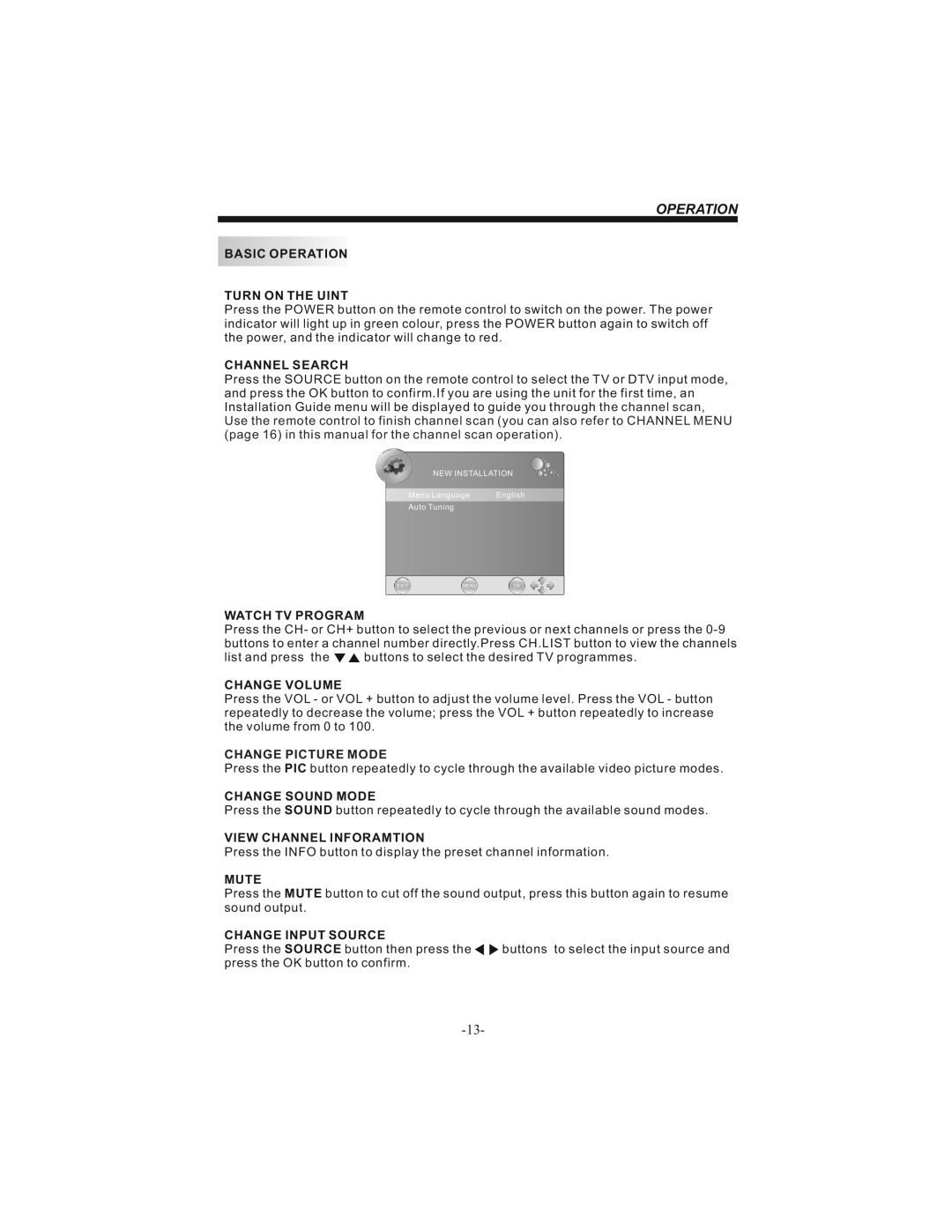 Bush IDLCD1904HD instruction manual Operation 