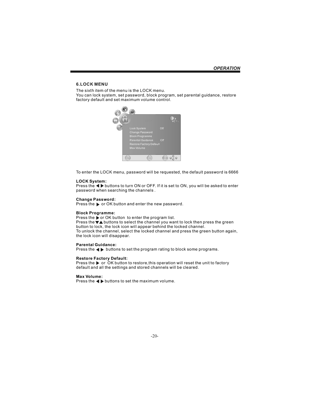 Bush IDLCD1904HD instruction manual Lock Menu 