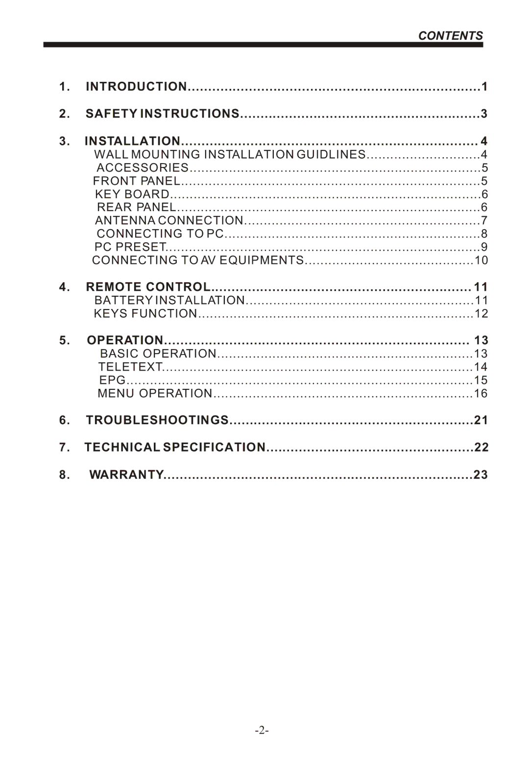 Bush IDLCD2204HD instruction manual Contents 