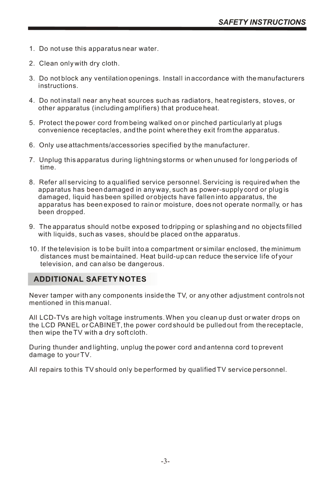 Bush IDLCD2204HD instruction manual Safety Instructions, Additional Safety Notes 