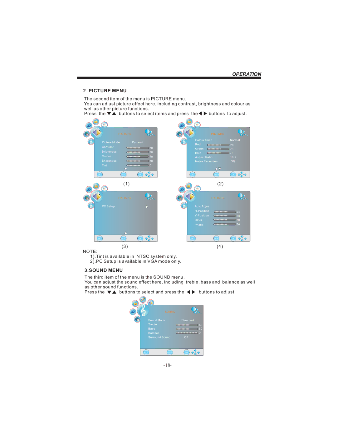 Bush IDLCD2604HD instruction manual Picture Menu, Sound Menu 