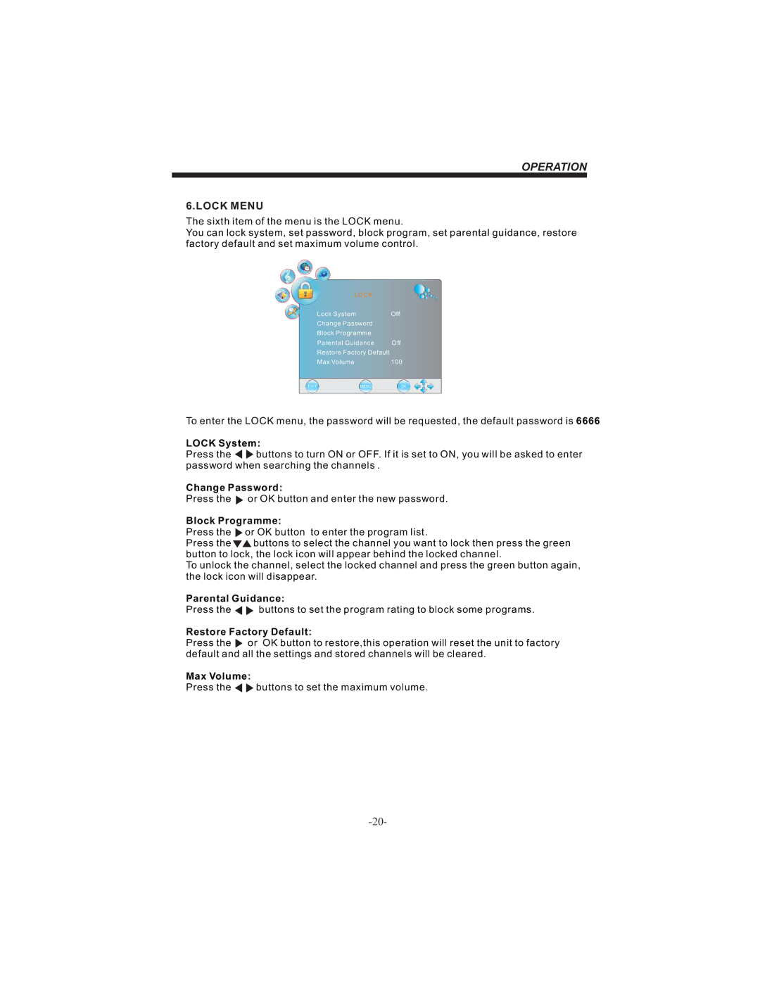 Bush IDLCD2604HD instruction manual Lock Menu 