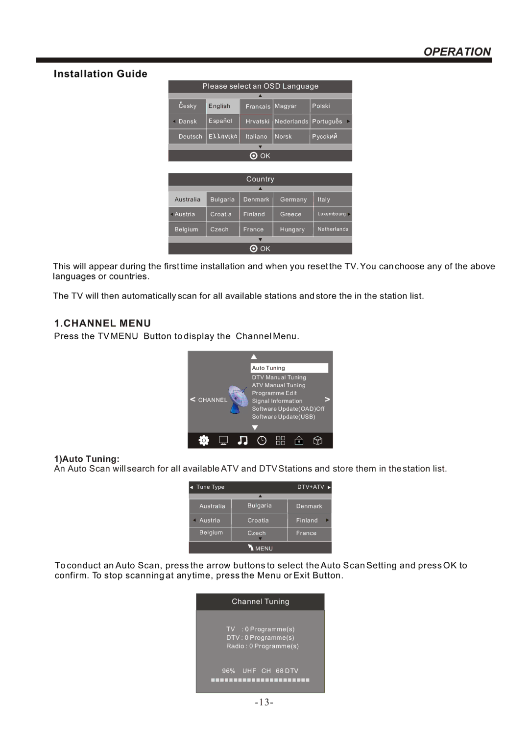 Bush IDLED1901, IDLED2401, IDLED2201 instruction manual Operation, Channel Menu 