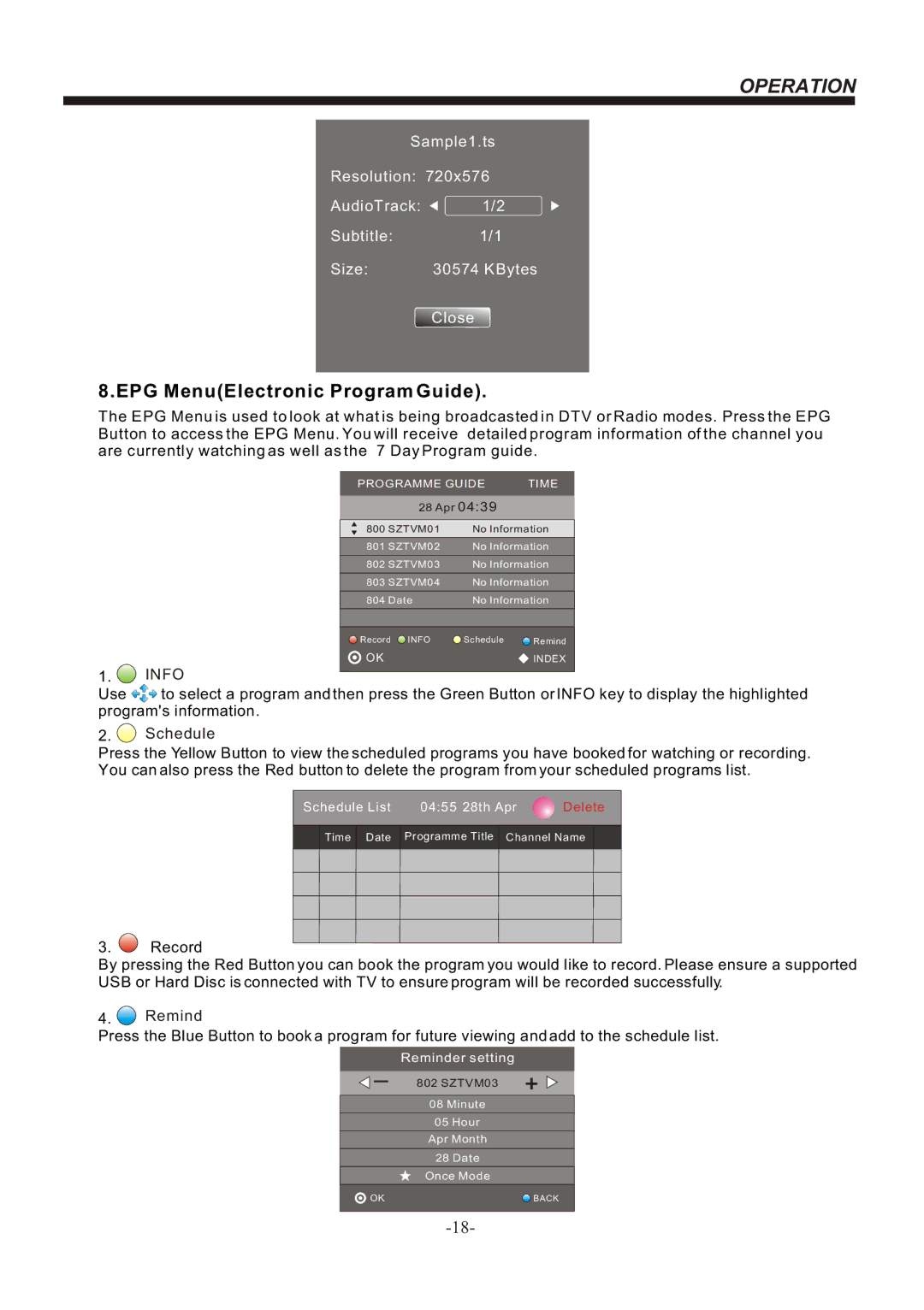 Bush IDLED2201, IDLED2401, IDLED1901 instruction manual EPG MenuElectronic Program Guide 