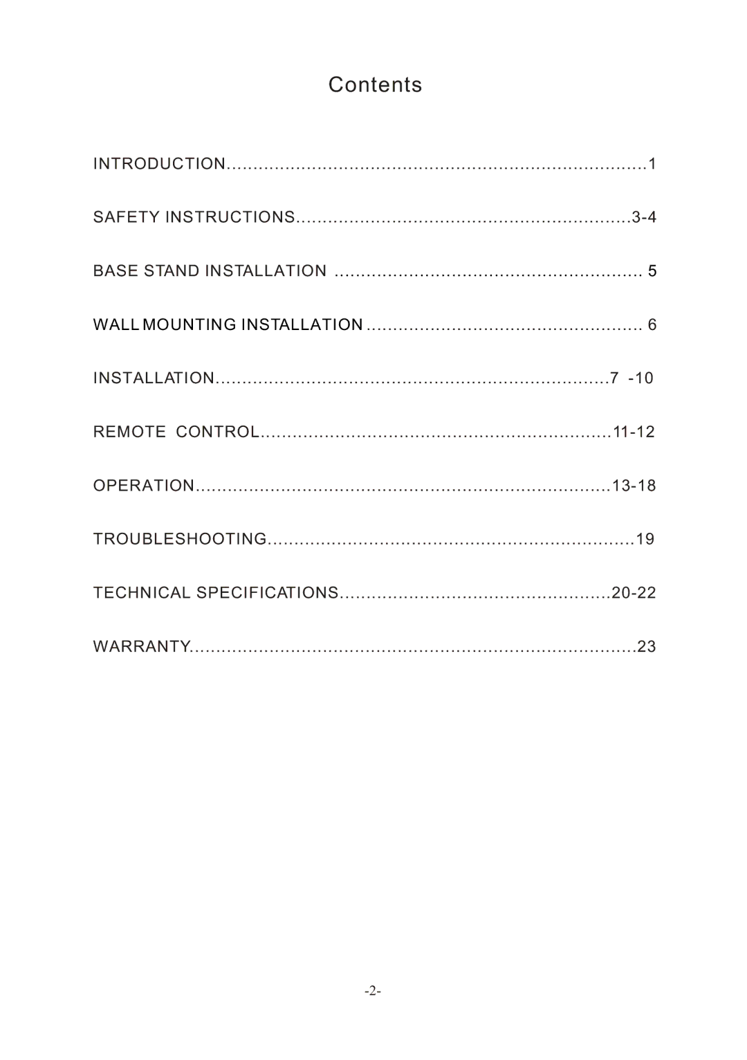 Bush IDLED2401, IDLED2201, IDLED1901 instruction manual Contents 