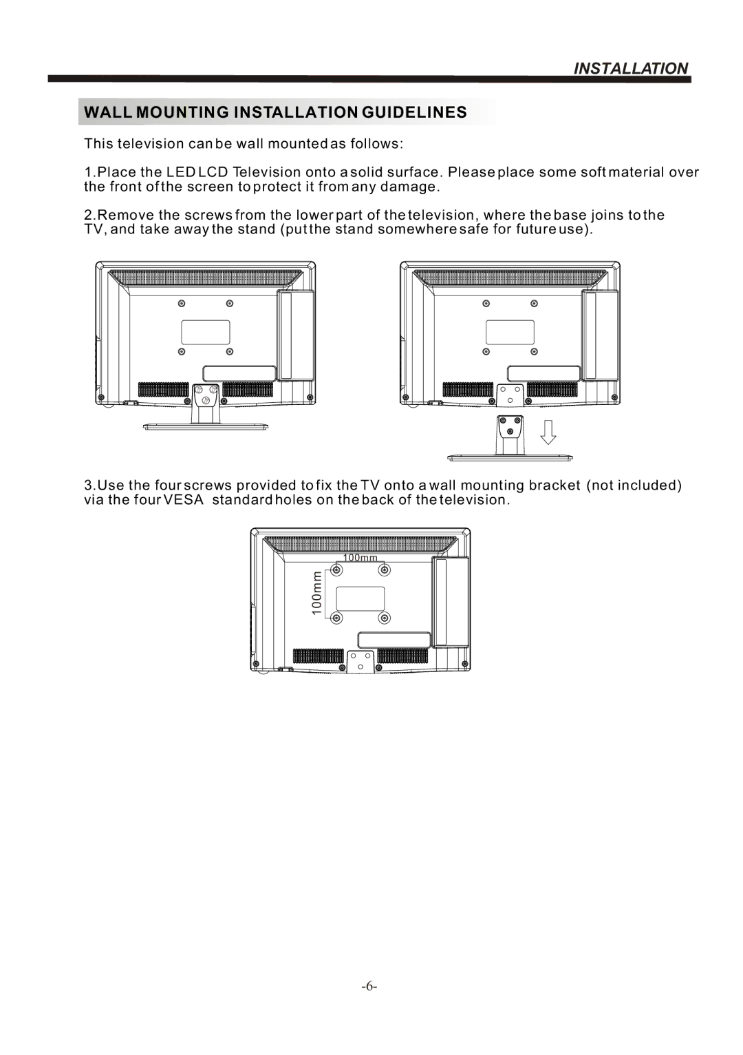 Bush IDLED2201, IDLED2401, IDLED1901 instruction manual Wall Mounting Installation Guidelines 