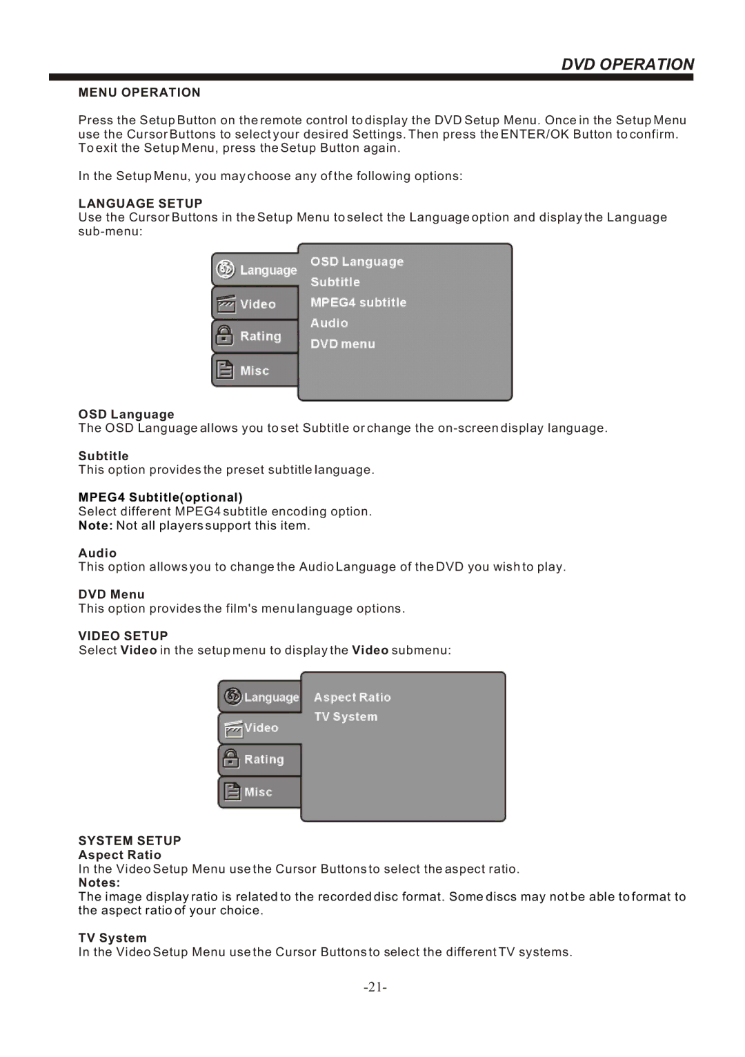 Bush IDLED2402DVD, IDLED2202DVD instruction manual Video Setup 